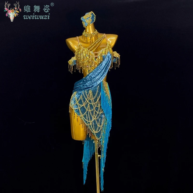 Vestito da performance di danza latina Donna Abito da competizione Tango ChaCha Samba di fascia alta personalizzato Senior AB Stones Nappa