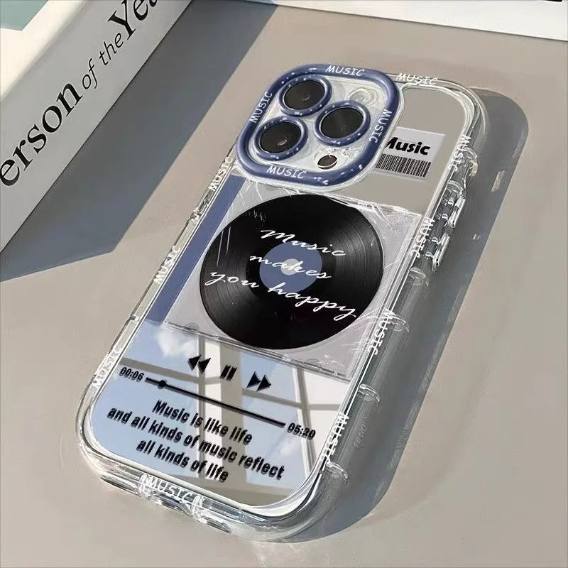 

Music Player Pattern Fashion Mirror Phone Case For iPhone 17 Pro 16 15 14 13 12 11 Pro Max 7 8 Plus XR X XS Max 16E 17E Cover