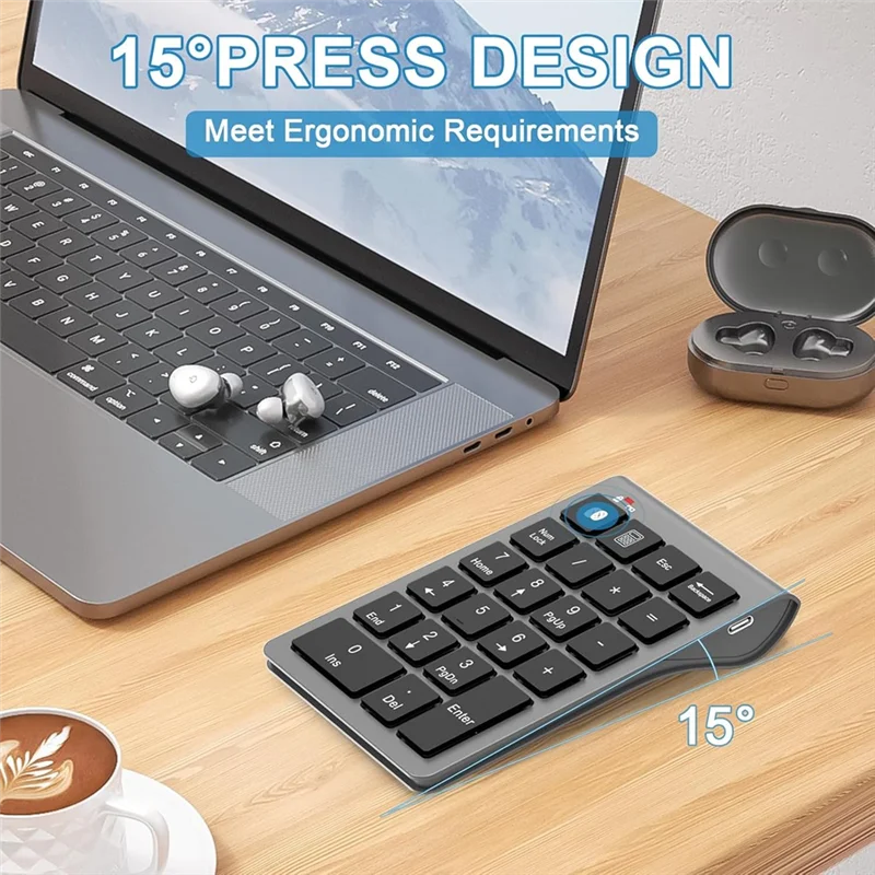 Well Made-Bluetooth Number Pad Wireless & Wired USB Keypad 2-In-1, Rechargeable Numpad For Laptops, Desktop