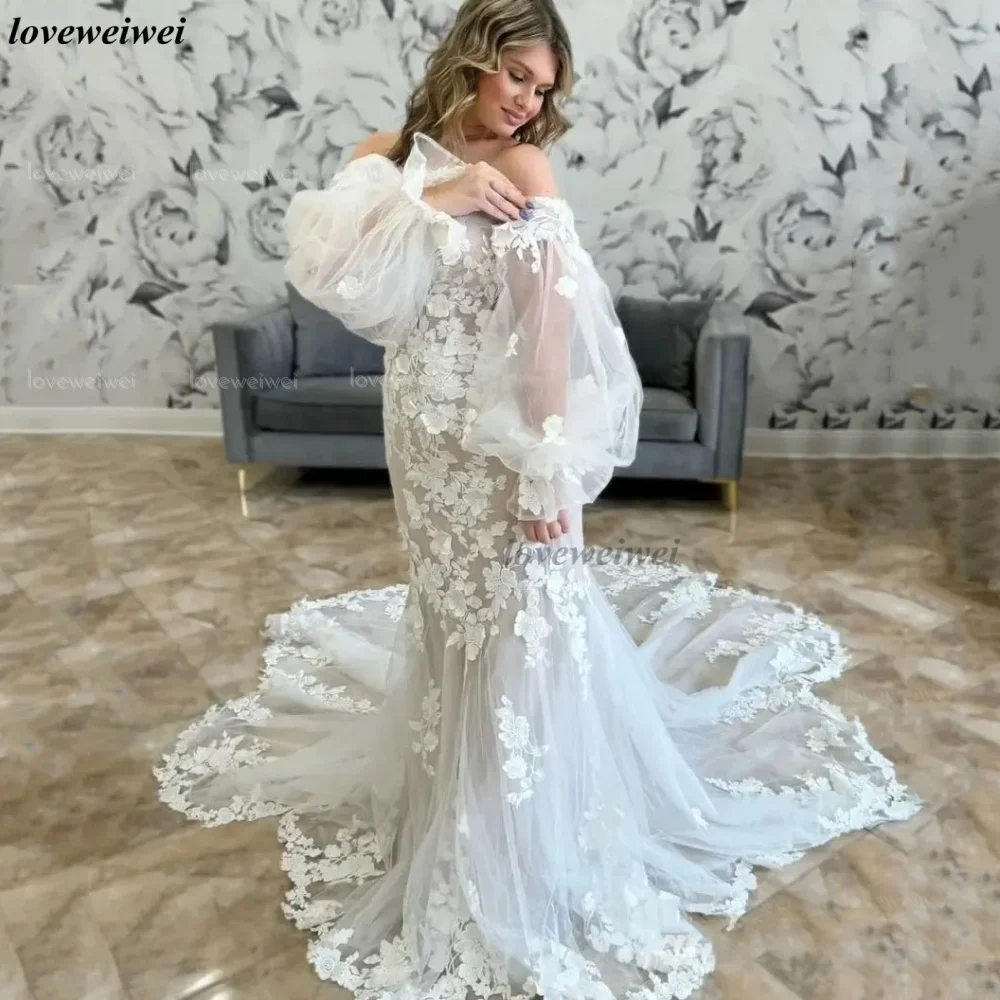 فستان زفاف حورية البحر فاخر من الدانتيل مخصص بدون أكتاف على شكل قلب مزين بفساتين العروس فستان زفاف كلاسيكي فيستدو دي نوفيا #1