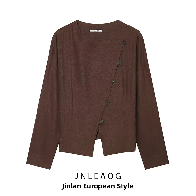 JNLEAOG Summer New Women's Fashionable Linen Double-breasted Jacket Versatile Personality Wind Style Short Outerwear