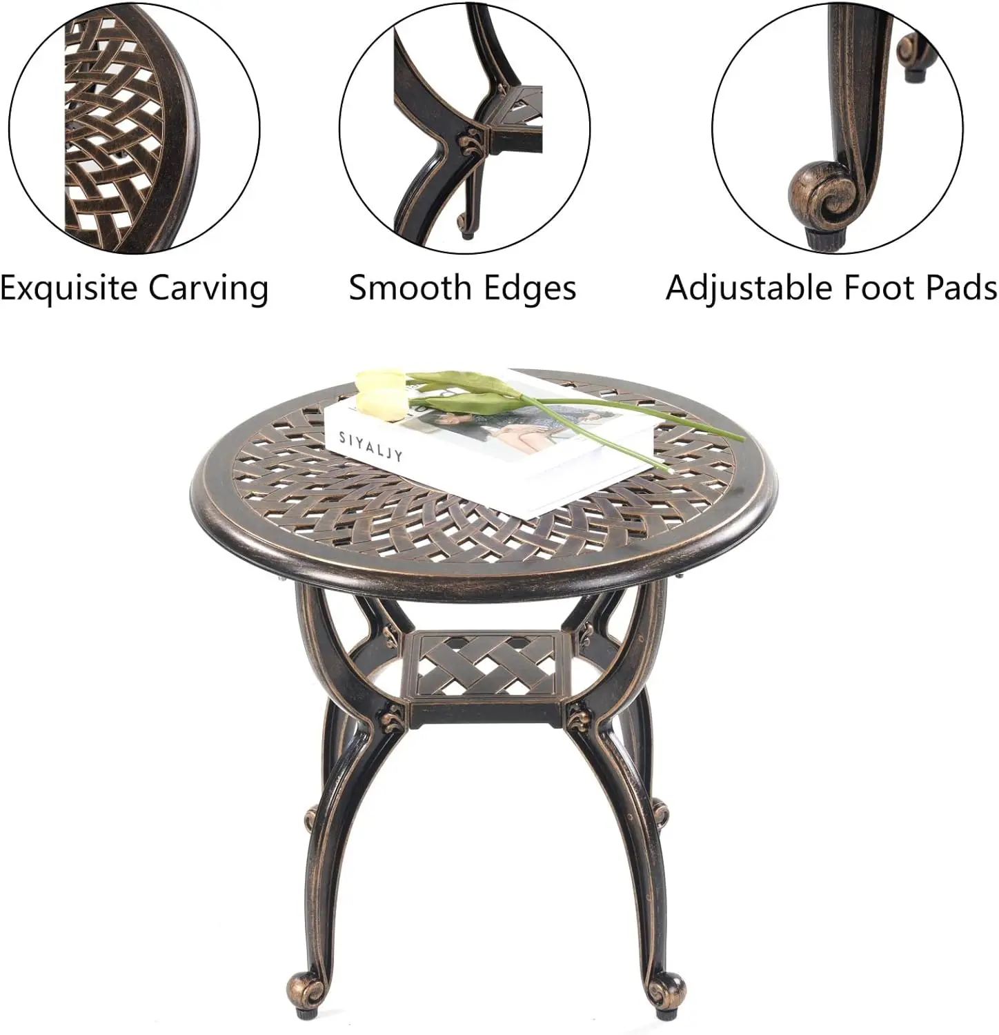 Outdoor Patio,Rust -Resistant Cast Aluminum Side Table,Weather Resistant End Table，Coffee Table， Perfect for Patio, Backyard