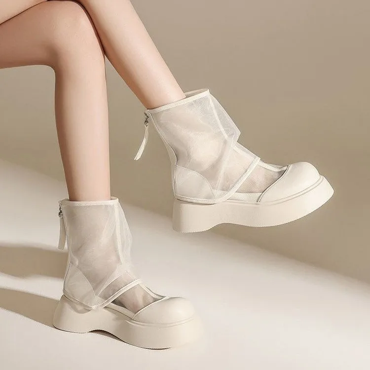 Sandalias Cortas Transpirables de Color Sólido para Mujer, con Suela Gruesa Antideslizante, Zapatos de Primavera y Verano 2026, Nuevo Diseño con Cierre de Cremallera y Punta Cerrada