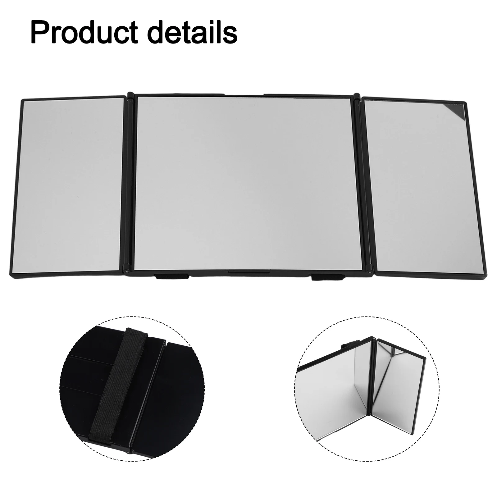 Tri-Panel 360 Degree Folding Mirror For Haircuts Shaving Makeup 3-Way Vanity Mirror ABS Glass Portable Grooming Tool Black