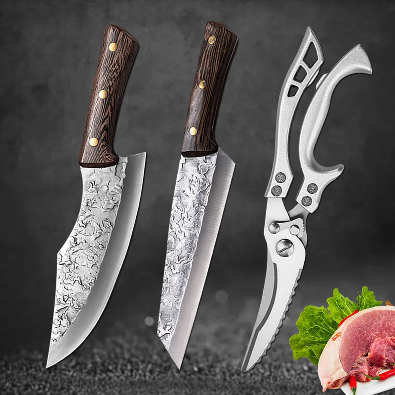 Forged Kitchen Chef Knife Set 5CR15 Stainless Steel Meat Vegetables Slicing Butcher Cleaver Chicken Bone Scissor Poultry Shears