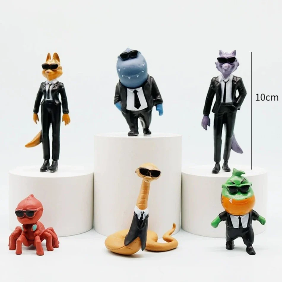 A amina 6 pçs os caras má figura de ação brinquedos kawaii lobo piranha cobra tubarão tarântula anime boneca pvc brinquedo animal presente aniversário