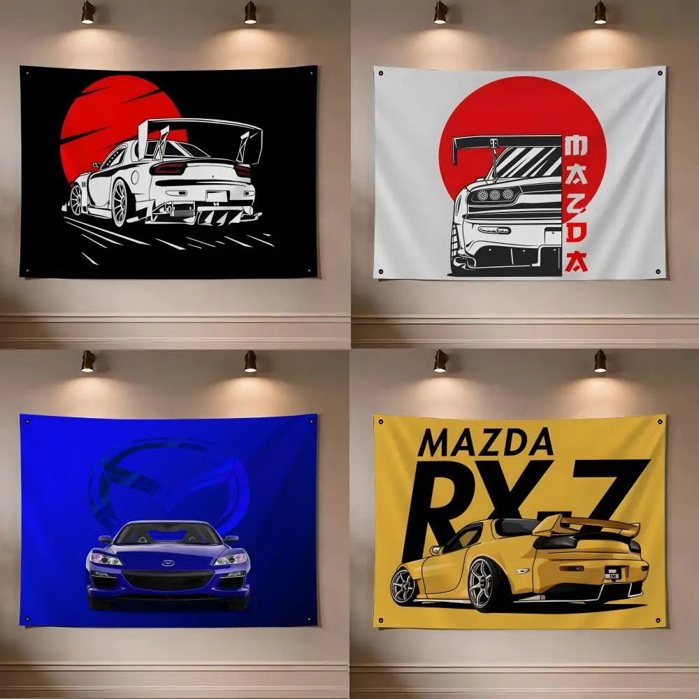 Image of Maz-das Car Racing Flags Flagge für Zimmer, Wohnheim, Camping, Picknick, Kunststil, Garage, Bar, Wanddekoration, Banner