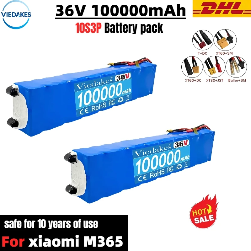 

10S3P 36V 100000mAh lithium battery pack, 18650 lithium battery suitable for Xiaomi M365 electric scooter battery+42V charger