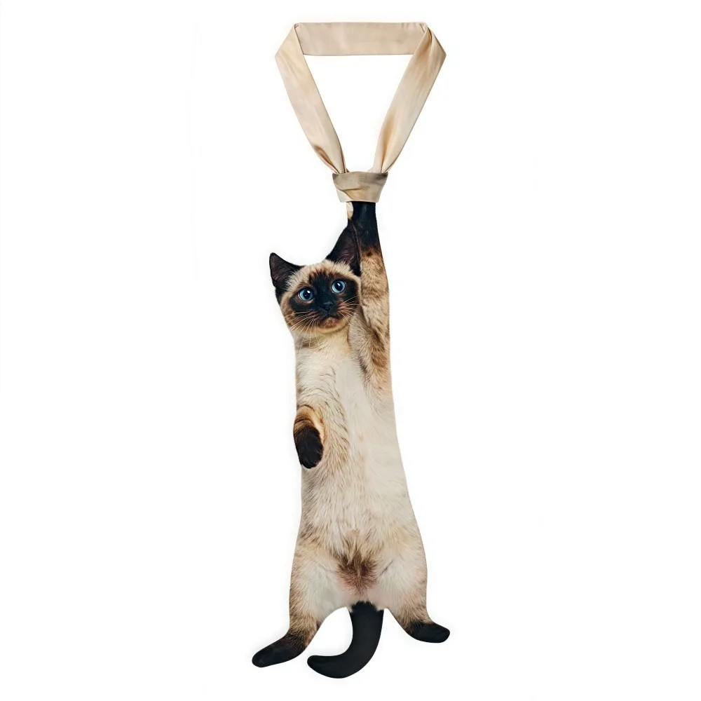 3d-猫猫型ユニセックスネクタイアニマル柄ノベルティ子猫ネクタイサテン生地リアルなクリエイティブネクタイパーティー結婚式用