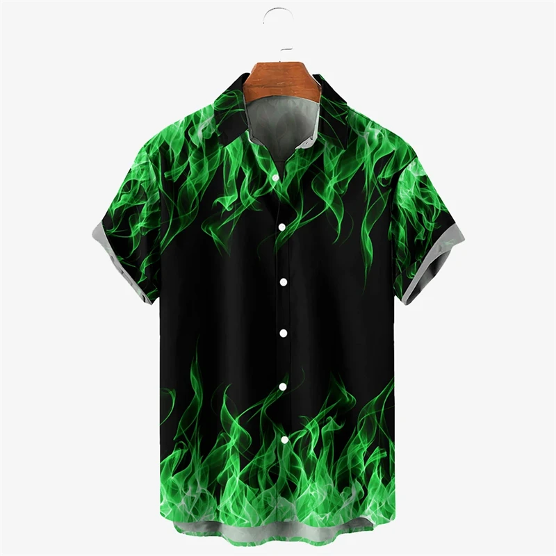 Hawaiian Summer Men's Shirts Flame Pattern Tropical 3d Printed Oversized Beach Funny Vacation For Fashion Short Sleeve Sale Tops