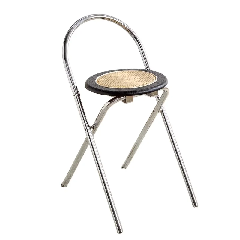 

Folding chair rattan backrest dining chair log dead wind Nordic simple household round high stool can be stacked