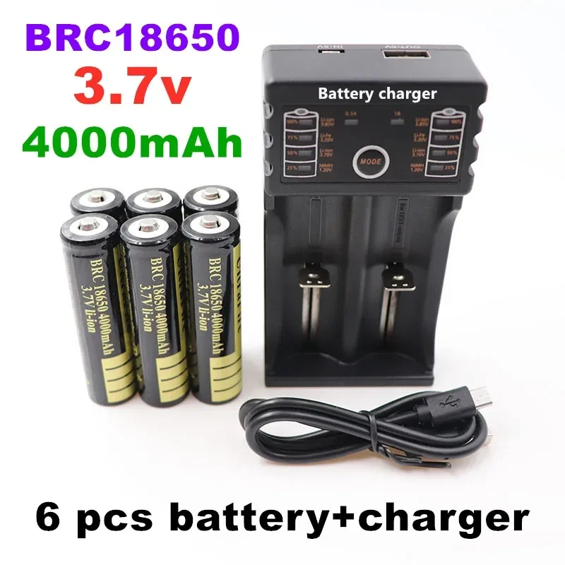 Batería recargable de iones de litio 18650, 3,7 V, 4000mAh, con cargador USB para linterna LED, 100% nuevo y original