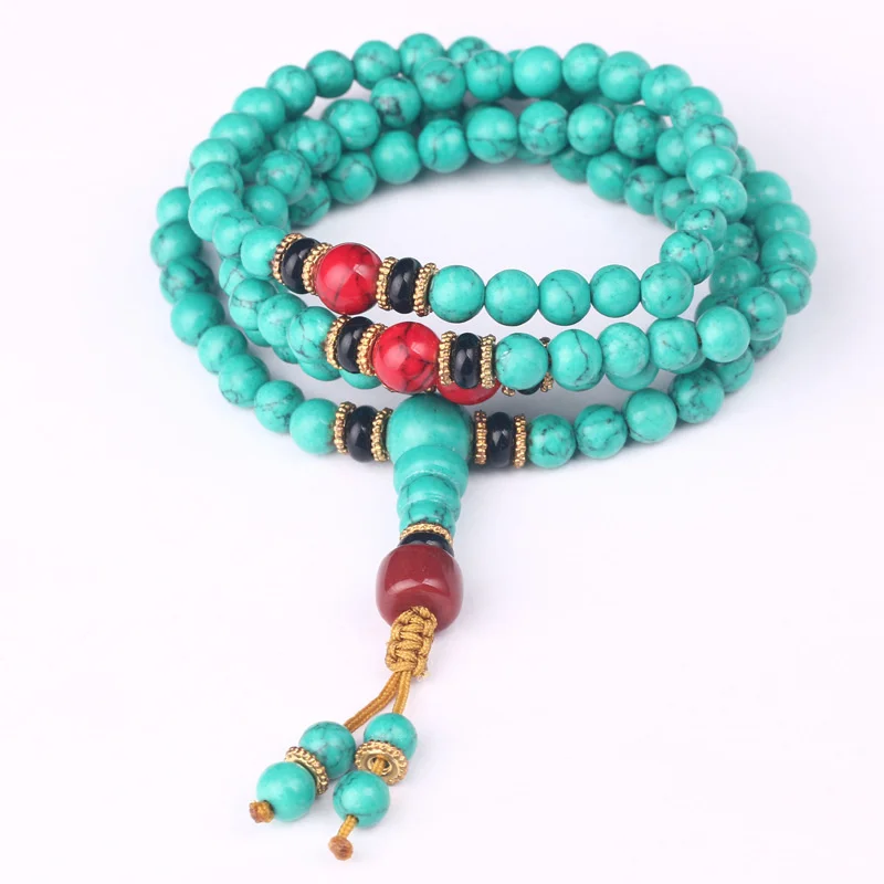 Optimizing Turquoise 8mm 108 Tibetan Folk Style Buddha Beads Bracelet Couple Style Bracelet for Men and Women