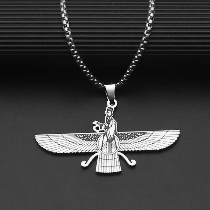 Faravahar Ahura Pendant Men Iran Jewelry Stainless Steel Zoroastrian Gold Color Iranian Necklace Women