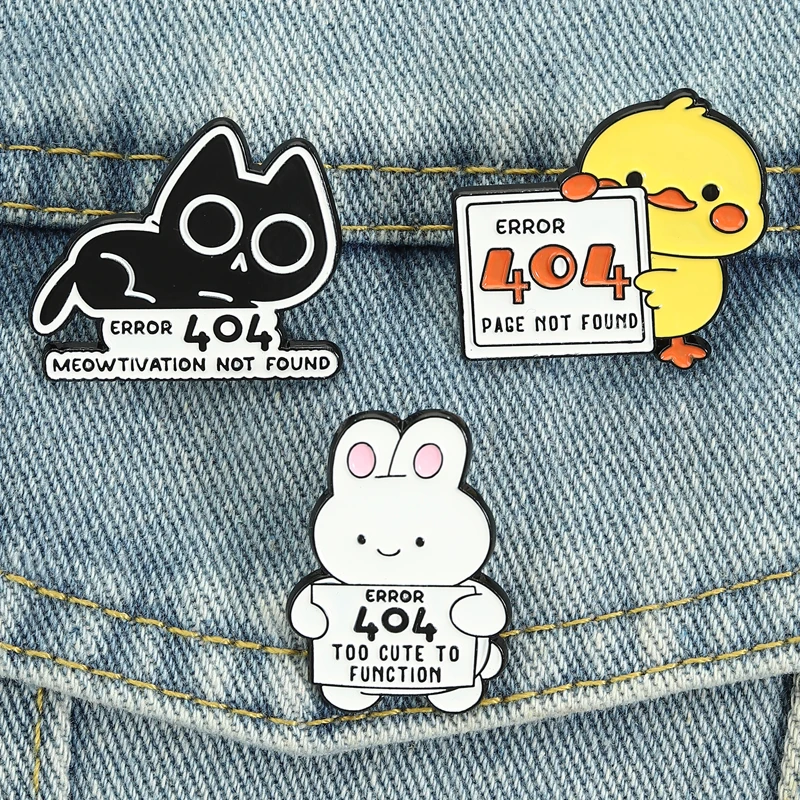Whimsical Error Code Pin Cute Animal Glitch Brooches Accessory for Daily Wear Lighthearted Nerd Culture Style