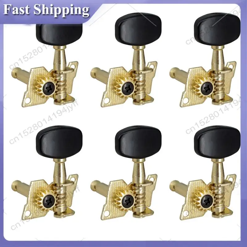 -ABDH 12Pc Right Left Guitar Tuning Pegs Open Machine Heads Square Button Gold Acoustic Folk Guitar Tuning Peg Gold+Black