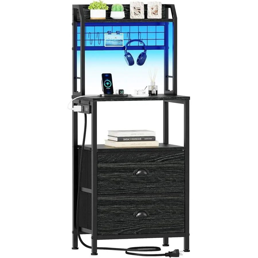 

40 высоких прикроватных тумбочек с зарядной станцией, прикроватной тумбочкой со светодиодной подсветкой, торцевым столиком с 2 ящиками и полками для хранения, ночной столик