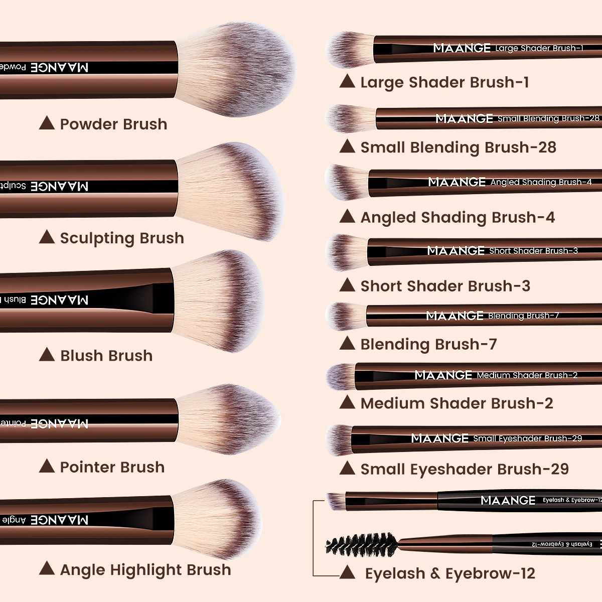 MAANGE 13-teiliges Make-up-Pinsel-Set, Foundation, Concealer, Puder, Lidschatten, Rougepinsel, Kabuki Blending, kosmetisches Schönheitswerkzeug für das Gesicht