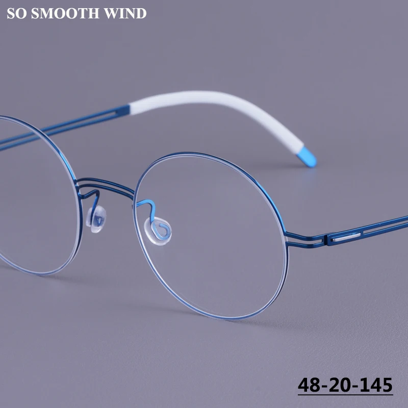 Round Handmade Glasses Frames Pure Titanium Spectacles Design Brand Handmade Screwless Eyeglasses Thin Rim Circle Eyewear Gafas