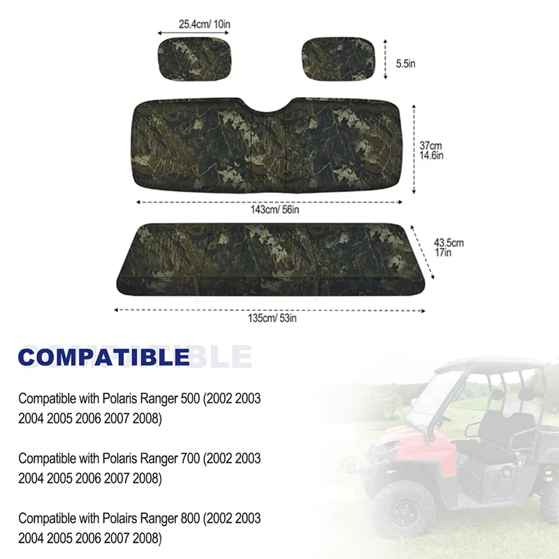 UTV Accessories Camo Ranger Seat Covers Waterproof UTV Cushion Protector For Polaris Ranger 500 700 800 2002-2008