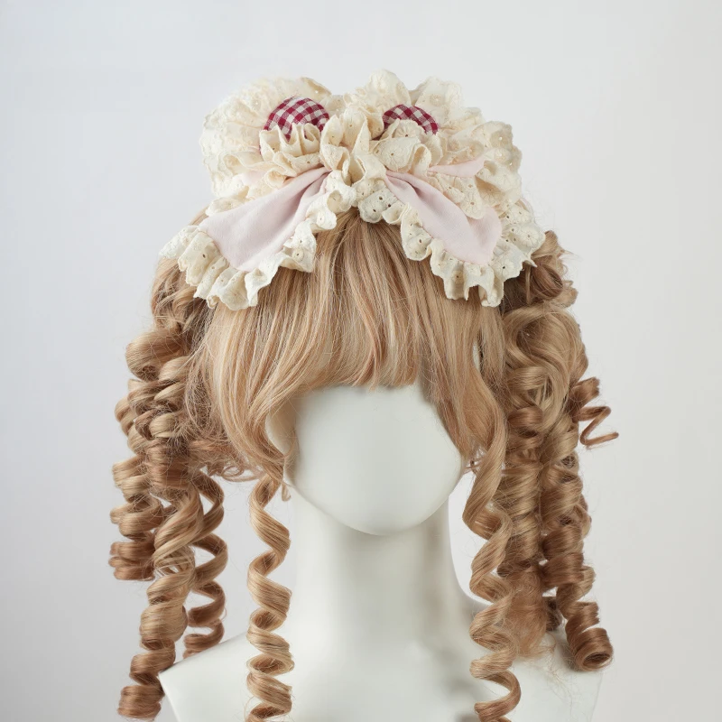 Lolita original artesanal rosa y2k acessórios de cabelo das mulheres macio meninas doce bonito arco laço kc estudante kawaii bandana chapéu plano