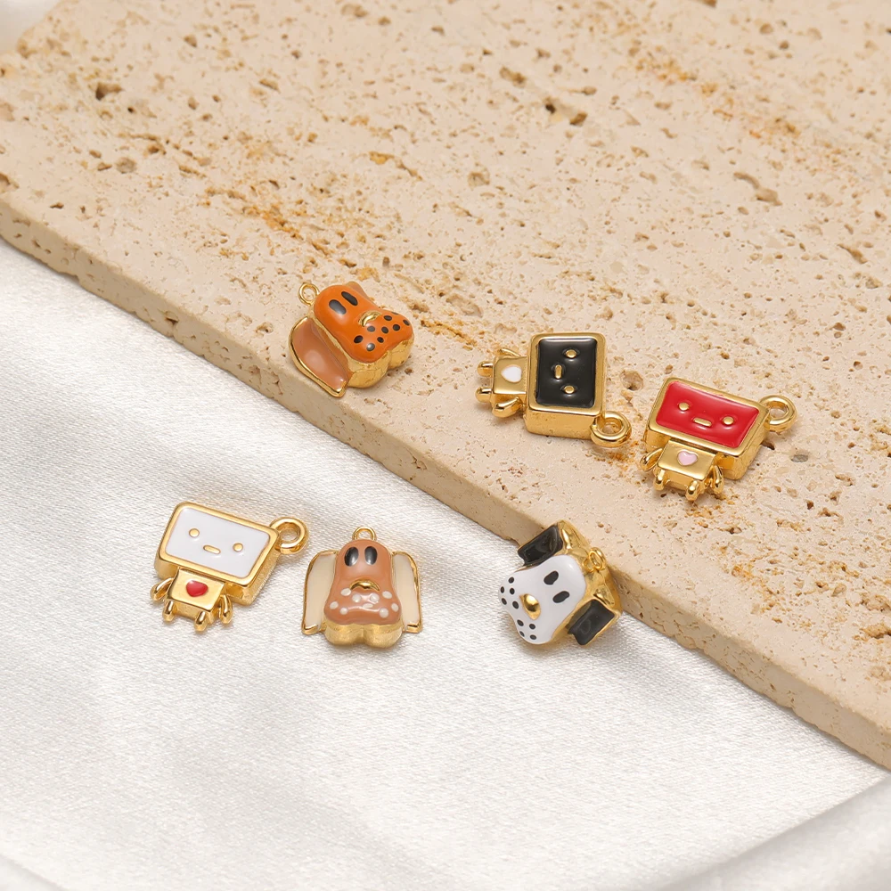 4 Stück Edelstahl-Emaille-Anhänger mit Cartoon-Hund- und Roboter-Motiven für DIY-Kinderschmuck, Armbandherstellung, Halskettenanhänger, Ohrringzubehör – Detail 2