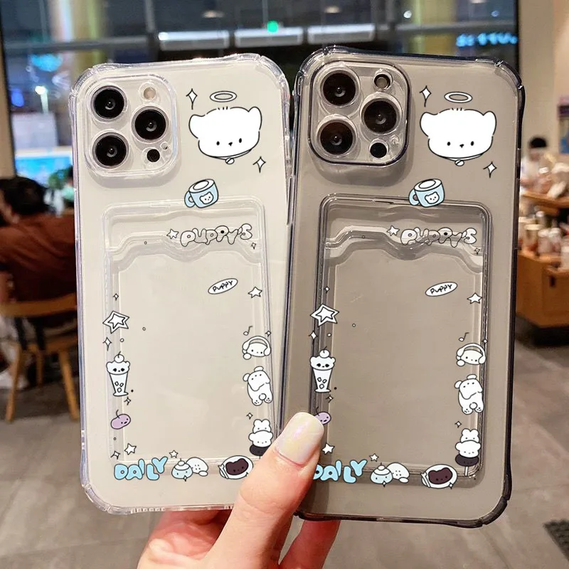 Case For iPhone 16 15 Pro Max 14 13 12 11 XS X XR Cute Cartoon Bear Clear Cover For iPhone 7 8 Plus SE 2020 Wallet Card Bag Case