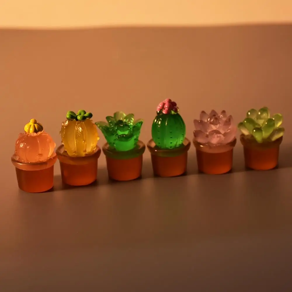 6 Glow-in-the-Dark Mini Succulent Cactus Plants - Colorful Resin Fairy Garden Accessories, Cute Desktop Decorations, Perfect for