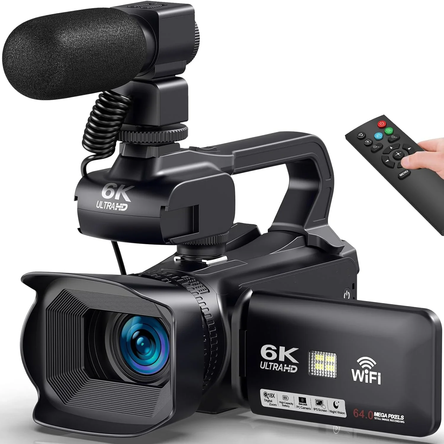 

Live Streaming Vlog 6K Camera 18X Digital Zoom 64MP IR Night UHD 4.0 IPS Touch Screen WIFI Professional Video Camera