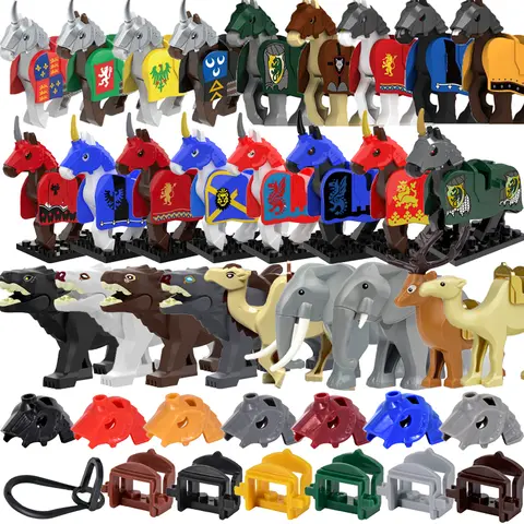 MOC City Medieval Military War Horse Building Blocks Saddle Horse Head Armor Rope Animal Wolf Mount Accessories Bricks Toys C316