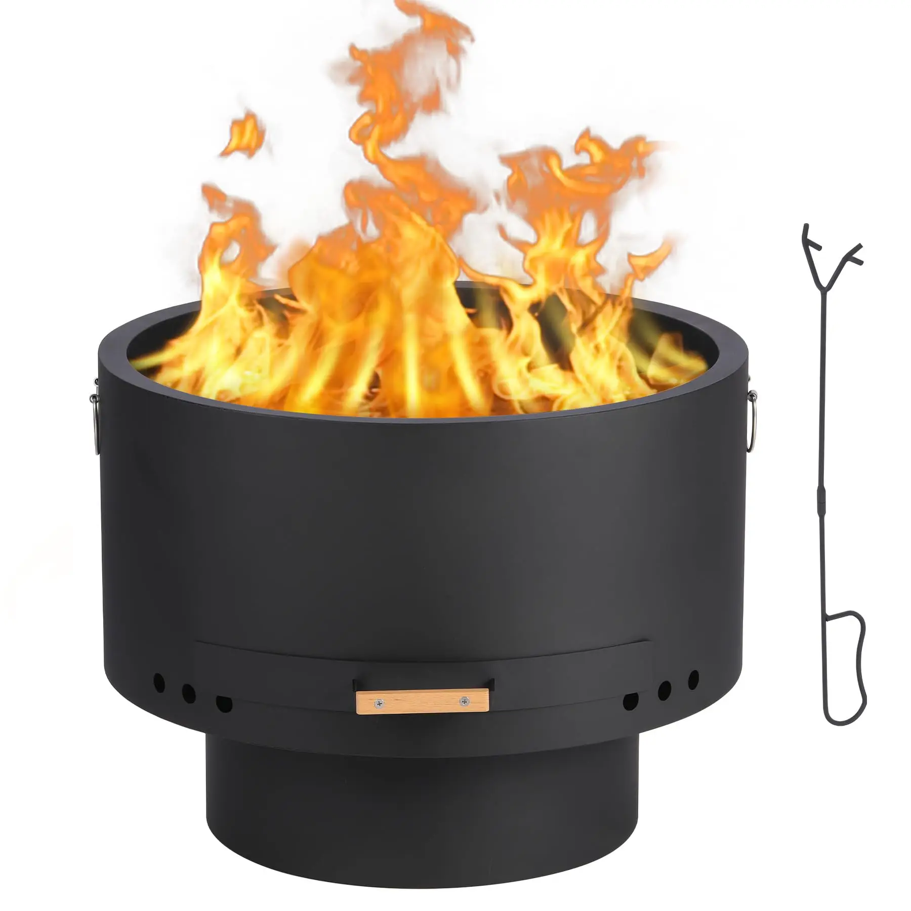26 Inch Smokeless Wood Burning Fire Pit Table With Removable Ash Pan, Lid Poker & Carry Bag For Patio Backyard Camping BBQ Bonfire