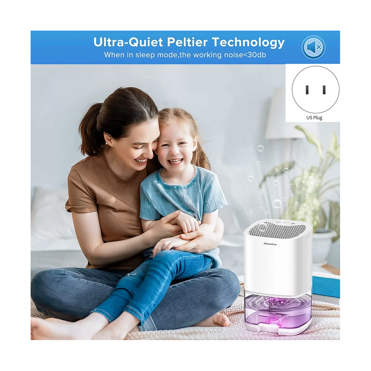 Dehumidifier, Dehumidifiers for Home 35Oz Dehumidifier for Bathroom 2500 Feet(280 Sq Ft) US Plug