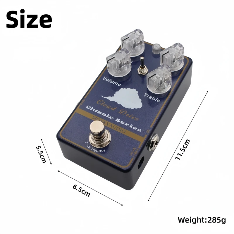 MOSKYAUDIO Cloud Drive Overdrive Guitar Pedal - Fat Clean Boost to Crunch, Pre/Post EQ, 3-Way Clipping for Electric Guitar