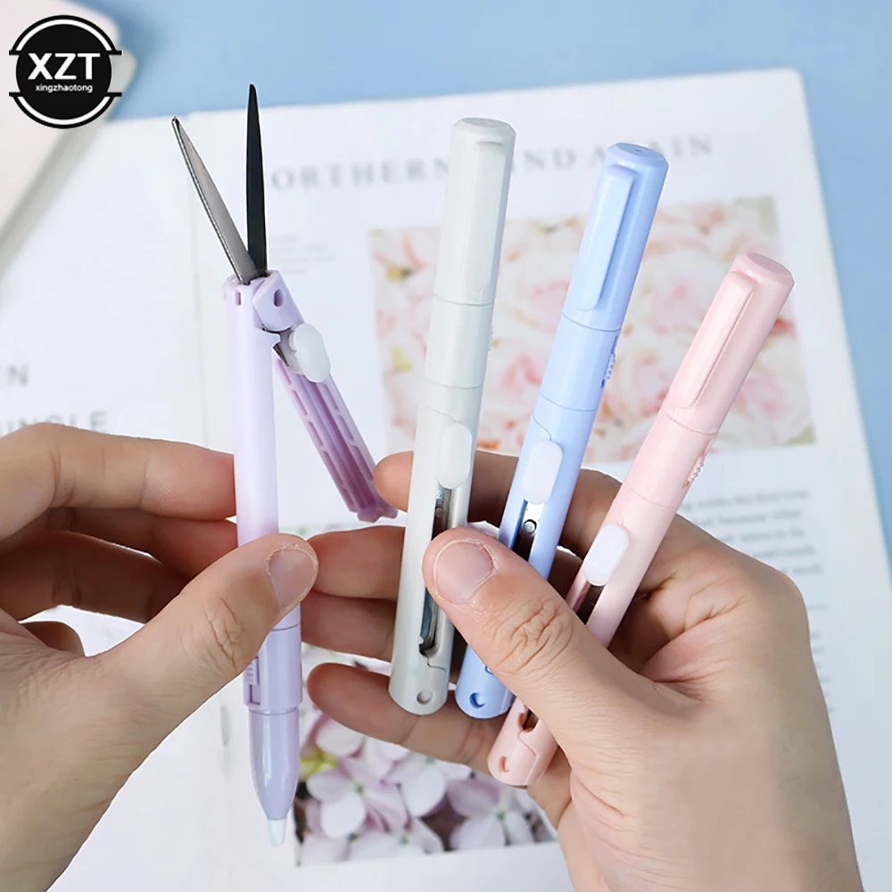 1pc Mini Color Folding Scissor Pen Cutter Portable Size Safe Ceramic Pencutter Utility Knife for Paper Work Diary School