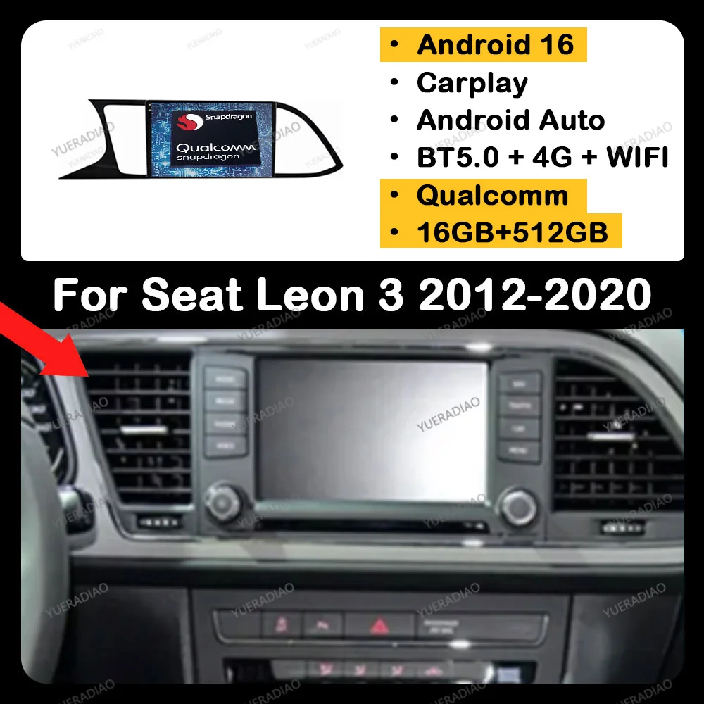 Radio para Auto Android 16 para Seat Leon 3 MK3 MK 3 2012 - 2020, GPS NAVI, Reproductor Multimedia Estéreo, Reproductor de Video, 4G WIFI, Carplay, Unidad Principal para Auto