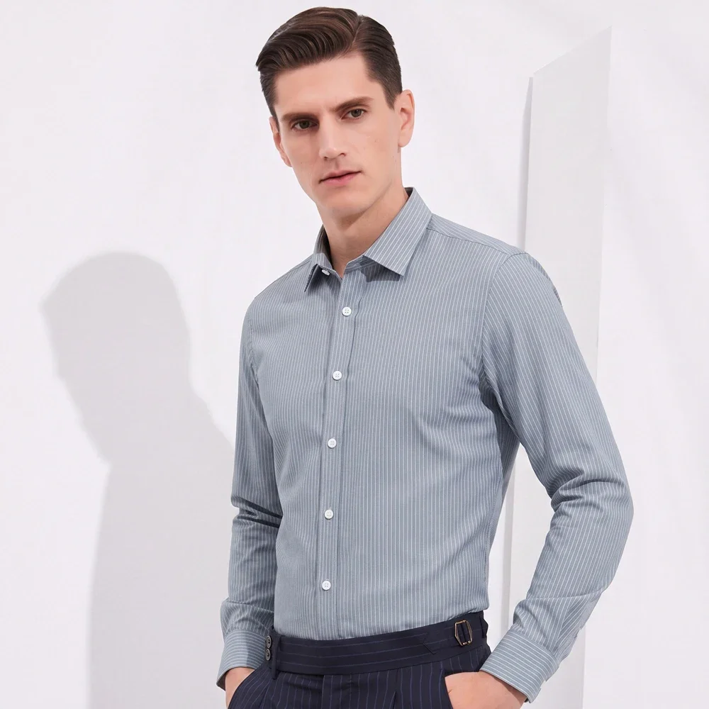 

Men's Color Matching Striped Long Sleeve Iron-Free Shirt, 4-Way Stretch Wrinkle-Resistant Dress Shirt For Business Activities