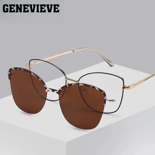 GENEVIEVE nueva moda ojo de gato diseño Simple hombres y mujeres Clip magnético gafas de sol polarizadas gafas ópticas para miopía 7015
