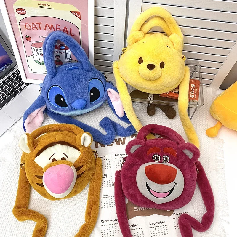 Disney Winnie Tigger Lilo&Stitch  Plush Purse Anime kawaii knapsack Doll Toys One Shoulder Messenger Bag For Girls birthday Gift