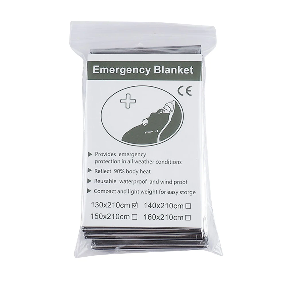 Outdoor Thermal Emergency Blanket Silver Foil Windproof Waterproof Sun Protection First Aid Survival Blankets Life-Saving Warm