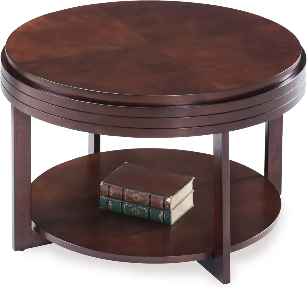 Leick Home 10108-CH Round Condo Apartment Coffee Table with Shelf, Chocolate Cherry, 30"