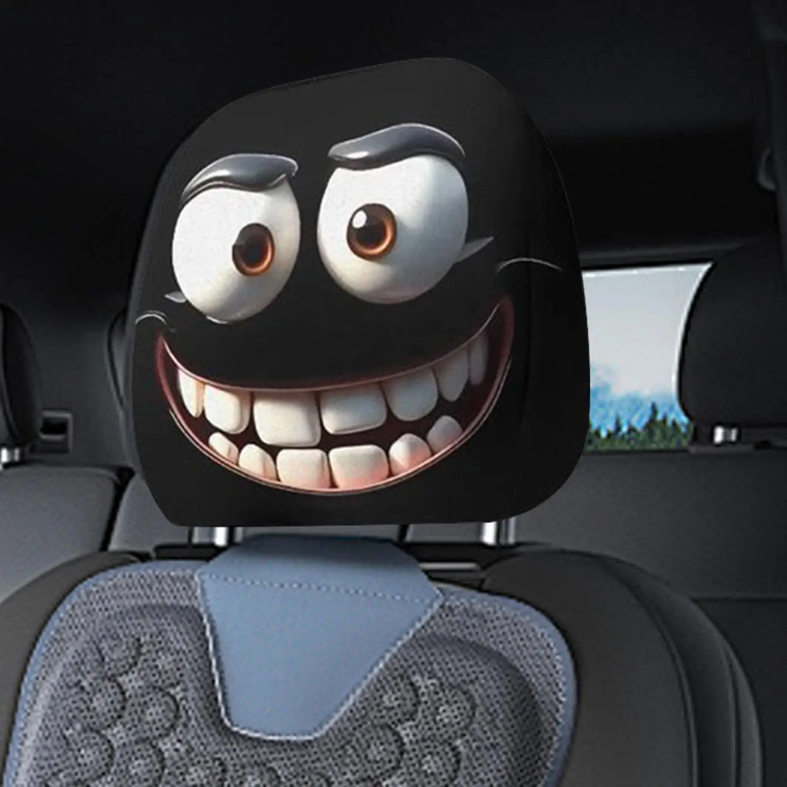 

2pcs Horror-Themed Car Headrest Covers - Black & White Face Design, Unfilled Comfortable Seat Protectors for Sedan, Truck, SUV