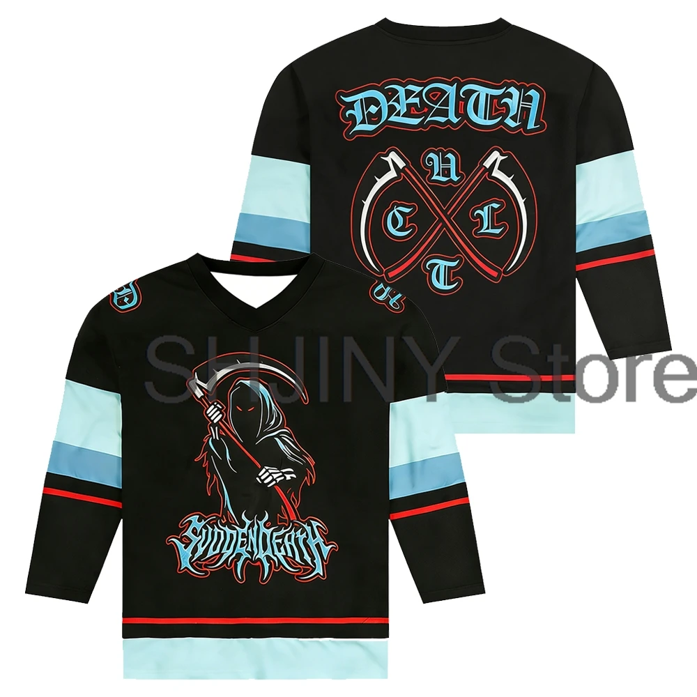 

Svdden Death CVLT Hockey Jersey 2026 Music Festival V-Neck Long Sleeve Loose Top Shirts Women Men Athletic T-shirt