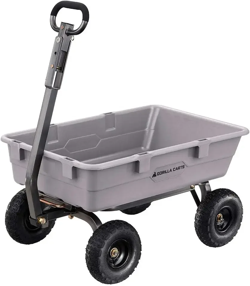 Carts 800 Pound Capacity Heavy Duty Poly Yard Garden Steel Dump Utility Wheelbarrow Wagon Cart with 2-in-1 Towing ATV Handle, Gr