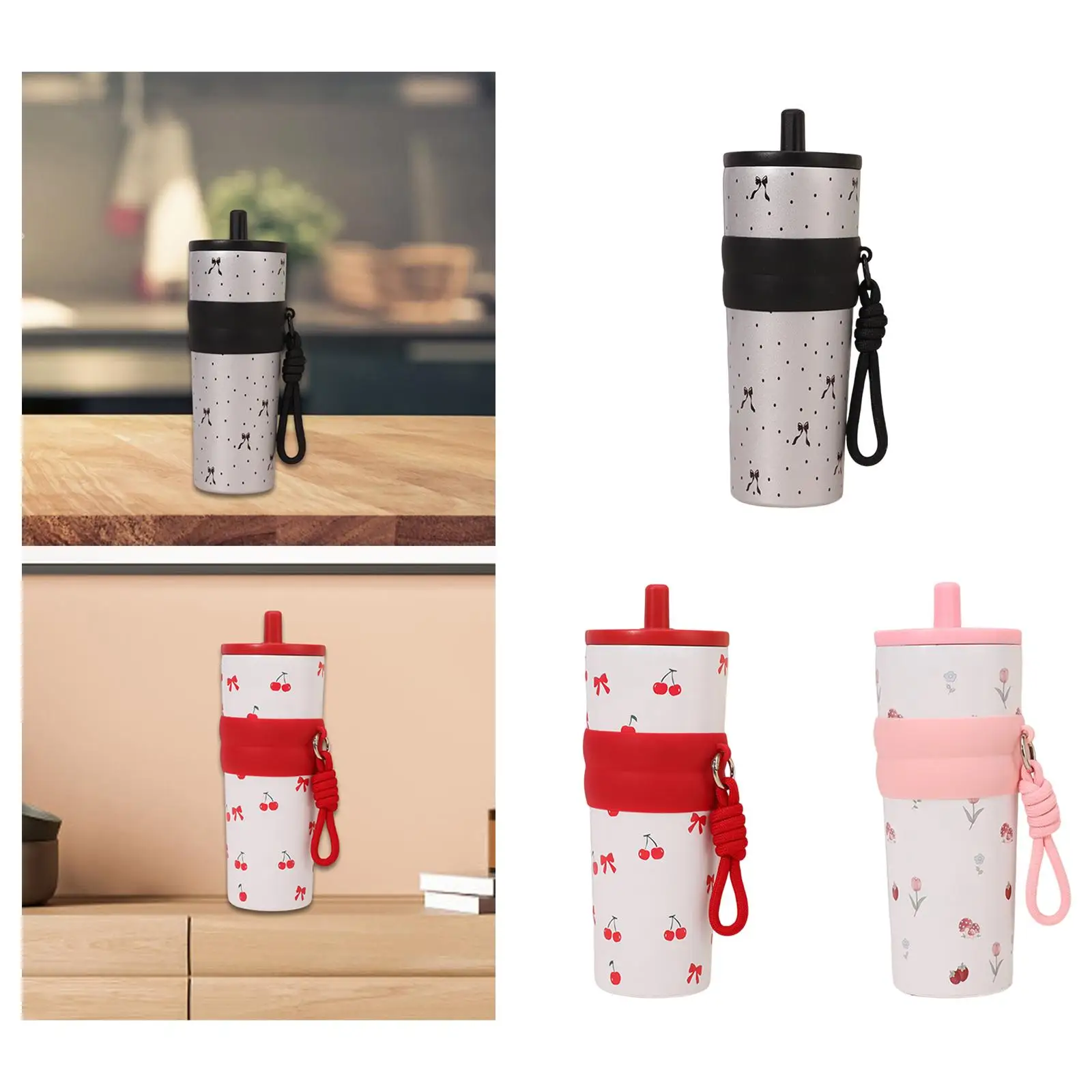 Insulated Water Bottle Thermal Cup Leakproof Non Slip Bottom Portable Drinking Bottle for Trip Outdoor Travel Playground Sports