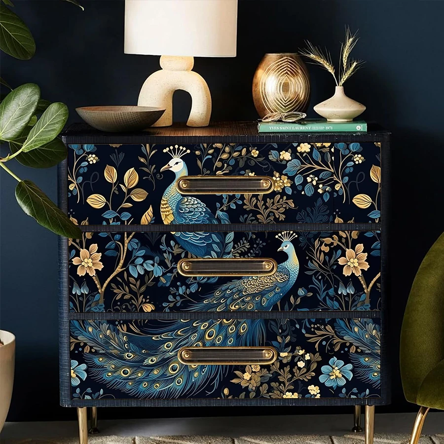 Blue Peacock Flower PVC Self-Adhesive Wallpaper Suitable for Hotel and Homestay Decoration Stickers Wallpaper Home Decoration