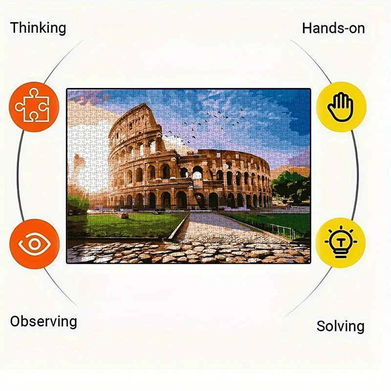 1000pcs DIY Paper Puzzle, Roman Colosseum Scenery Puzzle, High Quality White Card Material, Suitable for Parent and Family Puz