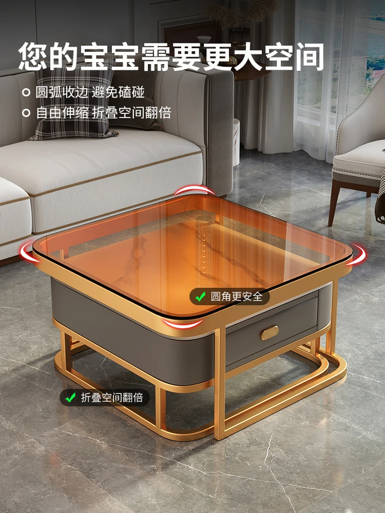 Square coffee table living room household luxury rock small apartment modern and simple new small table subnet red glass coffee