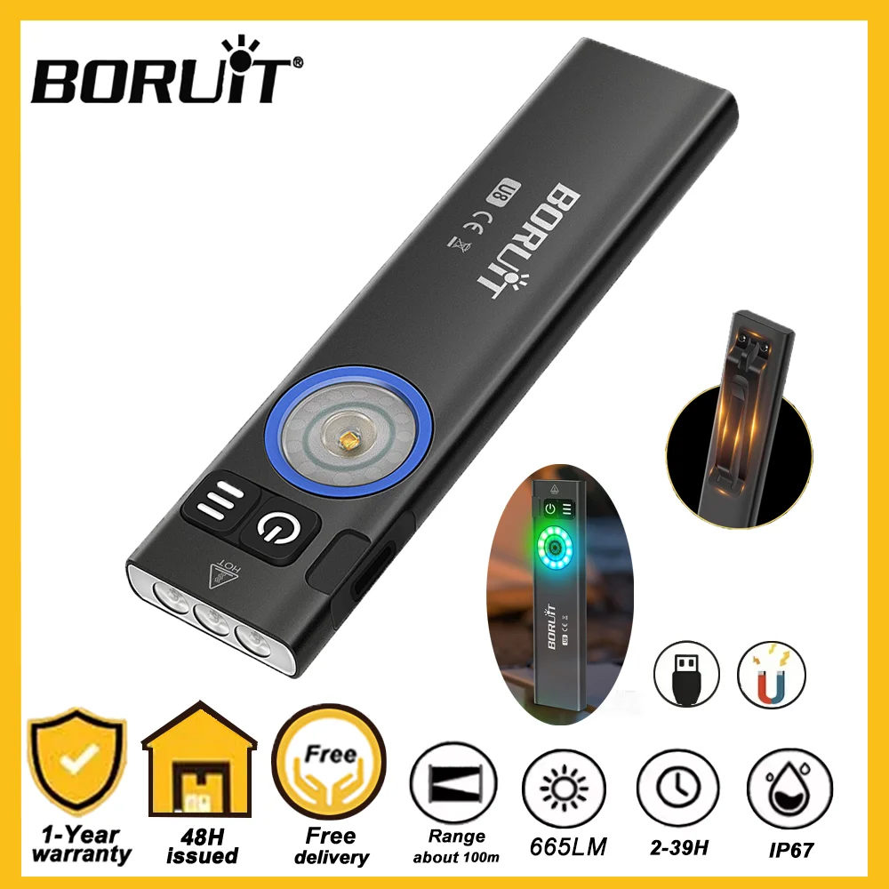 

BORUiT U8 Powerful LED Flashlight Portable Rechargeable Type-C 650LM Super Bright Torch Multilight Charging Long Range Lantern