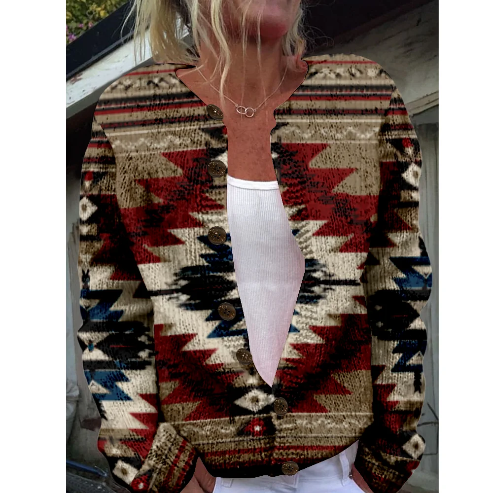 

Ethnic Geometry Sweater Autumn Winter Knitted Cardigan Women Sweaters Knit Top Casual Cool Jumpers Fashion Streetwear