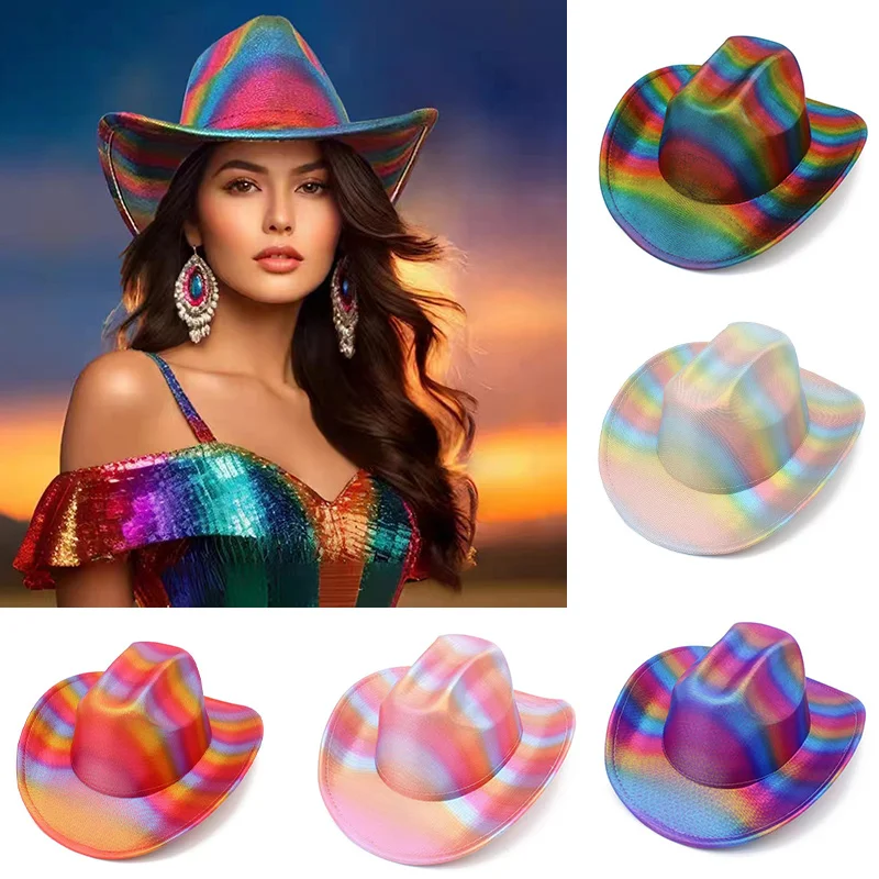 New Party rainbow Cowgirl striped Fashion cowboy hat colorful fedora western men and women party carnival decorated holiday hat